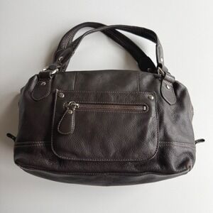 Tula Y2K Dark Brown Pebbled Leather Top Handle Zip Pocket Bag Purse‎